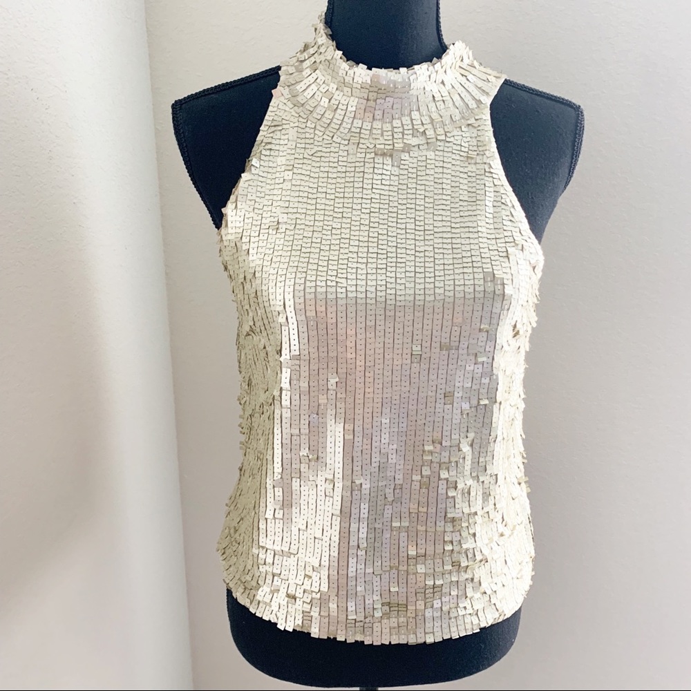 WHBM cream Sequence Tank w/ button up back. Large